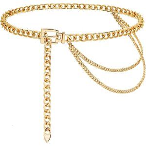 Women Girls Gold Alloy Multi-Layer Waist Chain Belt for Dress Party